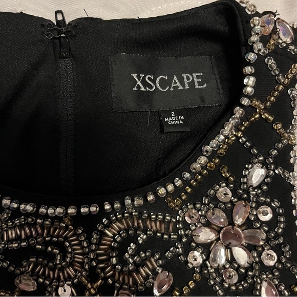 XSCAPE Long Black Beaded Sequin Open Back Sexy Formal Gown with Front Slit Sz 2 - Picture 7 of 14